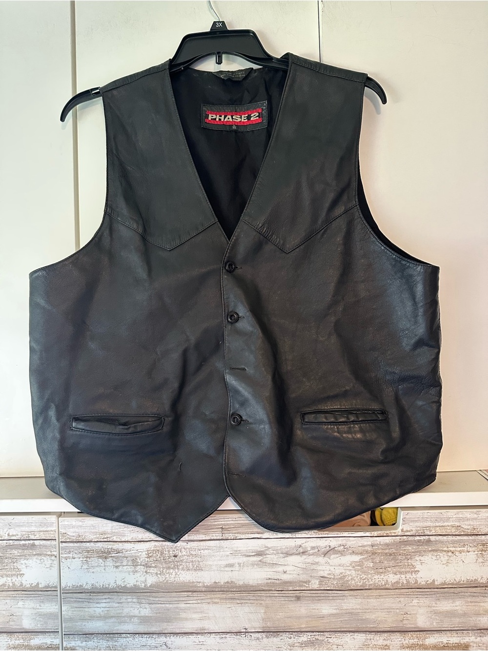 🖤 Vintage Phase 2 Genuine Leather Biker Vest Men’s XL Black 90s